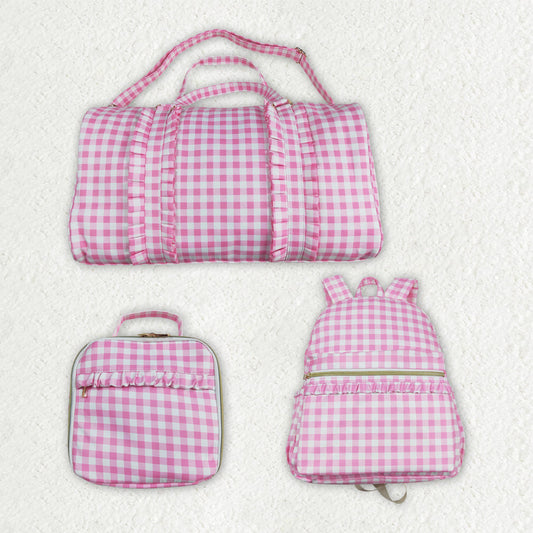 Baby Girl Toddler Women Pink Plaid Sibling Ruffle Lunch Box Backpack Gym Bags