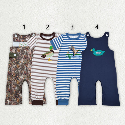 Baby Boy Embroidery Ducks Sibling Hunting Romper RTS