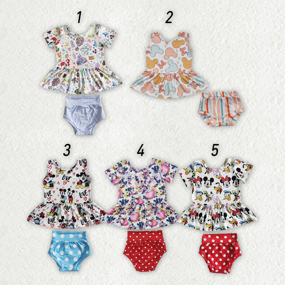 Baby Girl Toddler Mouse Cartoon Tunic Bummie Sibling Set RTS
