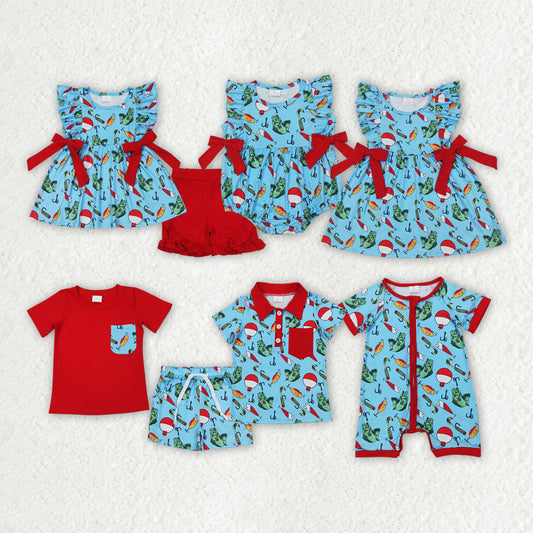 Baby Boy Girl Short Sleeves Fishing Sibling Romper Dress Clothes Outfit RTS