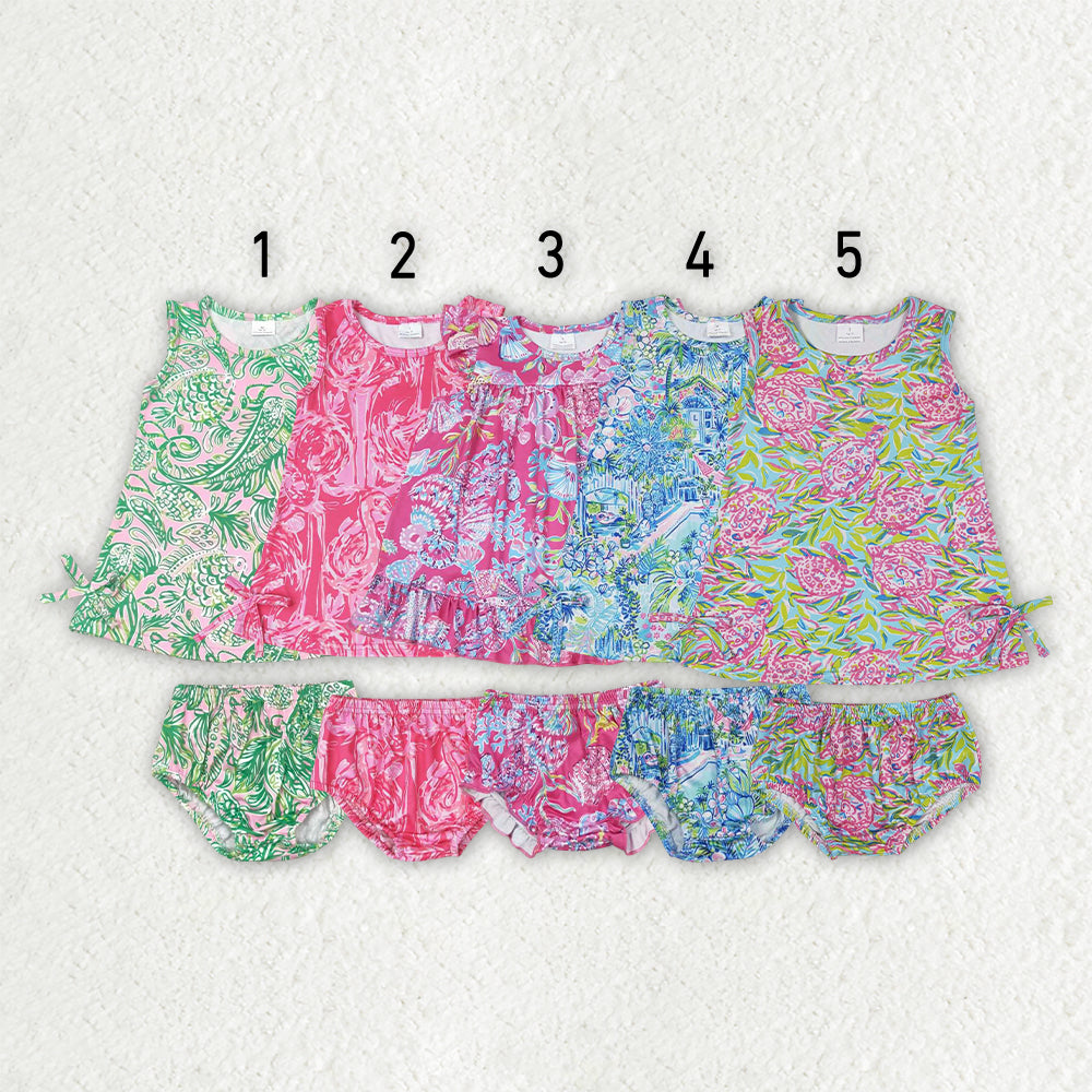 Baby Girl Sleeveless Flower Tunic Bummie Set Sibling Outfit Clothes RTS