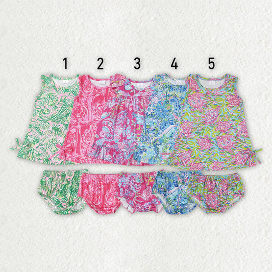 Baby Girl Sleeveless Flower Tunic Bummie Set Sibling Outfit Clothes RTS