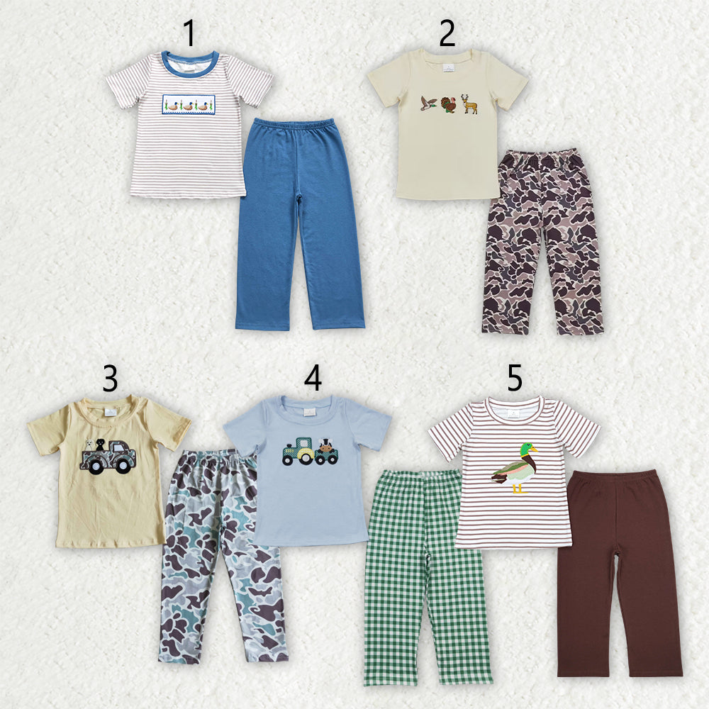 Baby Boy Short Sleeves Embroidery Shirt Pants Sibling Clothes Set RTS