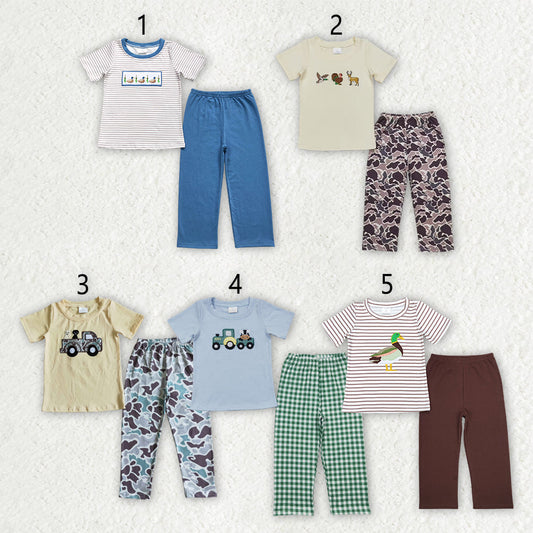 Baby Boy Short Sleeves Embroidery Shirt Pants Sibling Clothes Set RTS