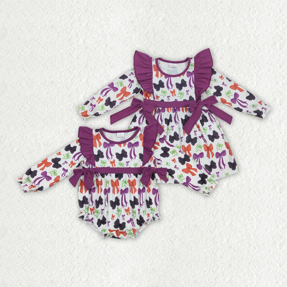 Baby Girl Long Sleeves Bows Halloween Sibling Romper Dress Clothes RTS