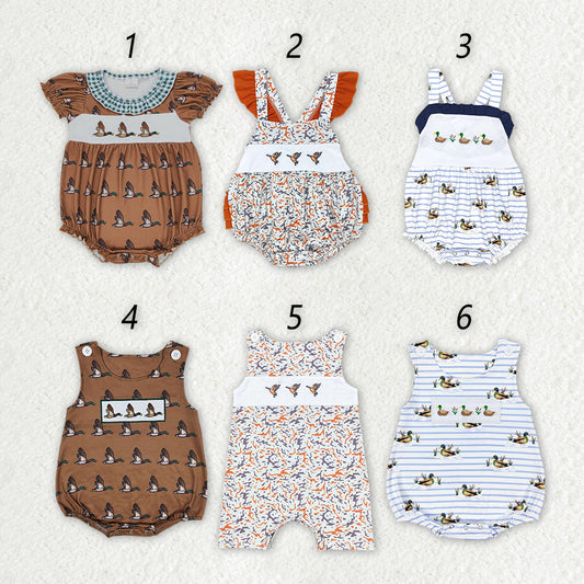 Baby Boy Girl Embroidery Ducks Hunting Sibling Romper Clothes RTS