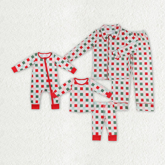 Adult Kids Christmas Checkered Pajamas Sibling Family Romper Set