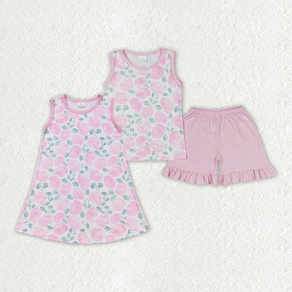 Baby Girl Sleeveless Pink Flower Sibling Dress Clothes Outfit RTS