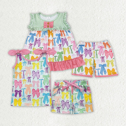 Baby Girl Sleeveless Colorful Bows Tops Shorts Sibling Outfit Clothes RTS