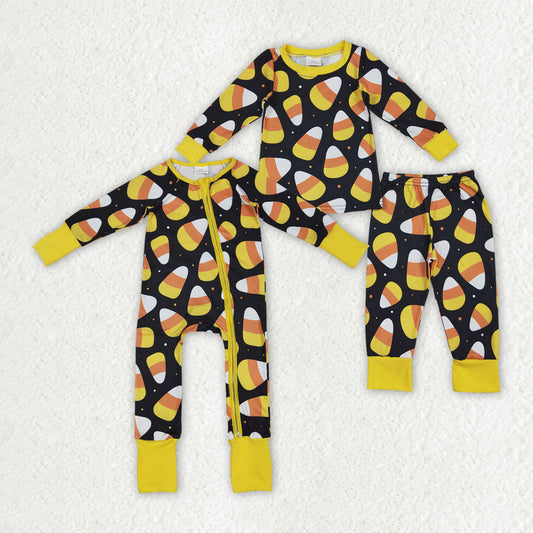 Baby Kids Toddler Long Sleeves Candy Corn Sibling Halloween Romper Pajamas Set RTS
