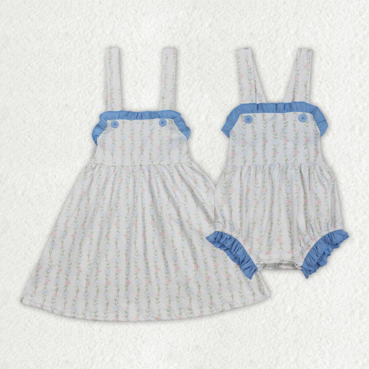 Baby Girl Sleeveless Flower Sibling Easter Romper Dress Clothes RTS