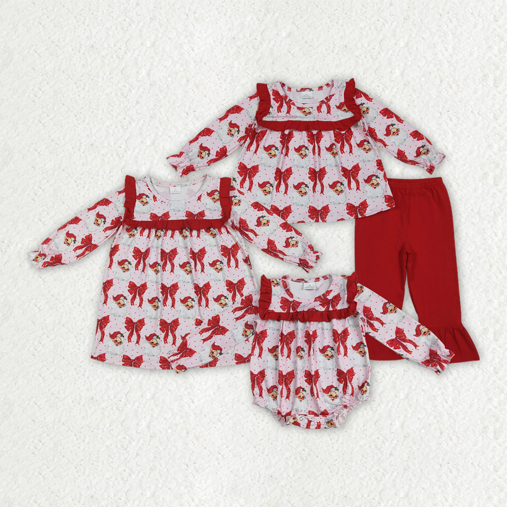 Baby Girl Long Sleeves Christmas Santa Red Bows Sibling Romper Dress Outfit RTS