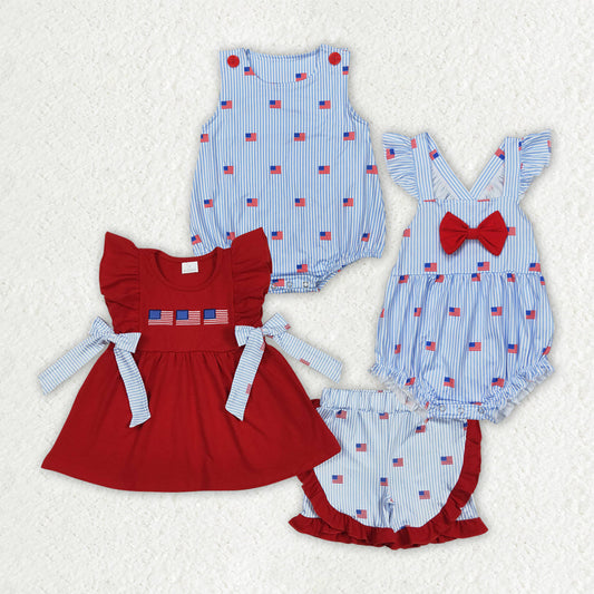 Baby Boy Girl Flags 4th of July Sibling Romper Outfit Clothes RTS