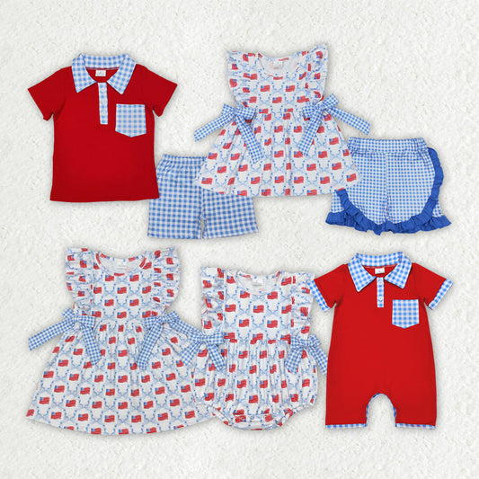 Baby Boy Girl 4th of July Flags Sibling Romper Dress Outfit Sibling Clothes RTS
