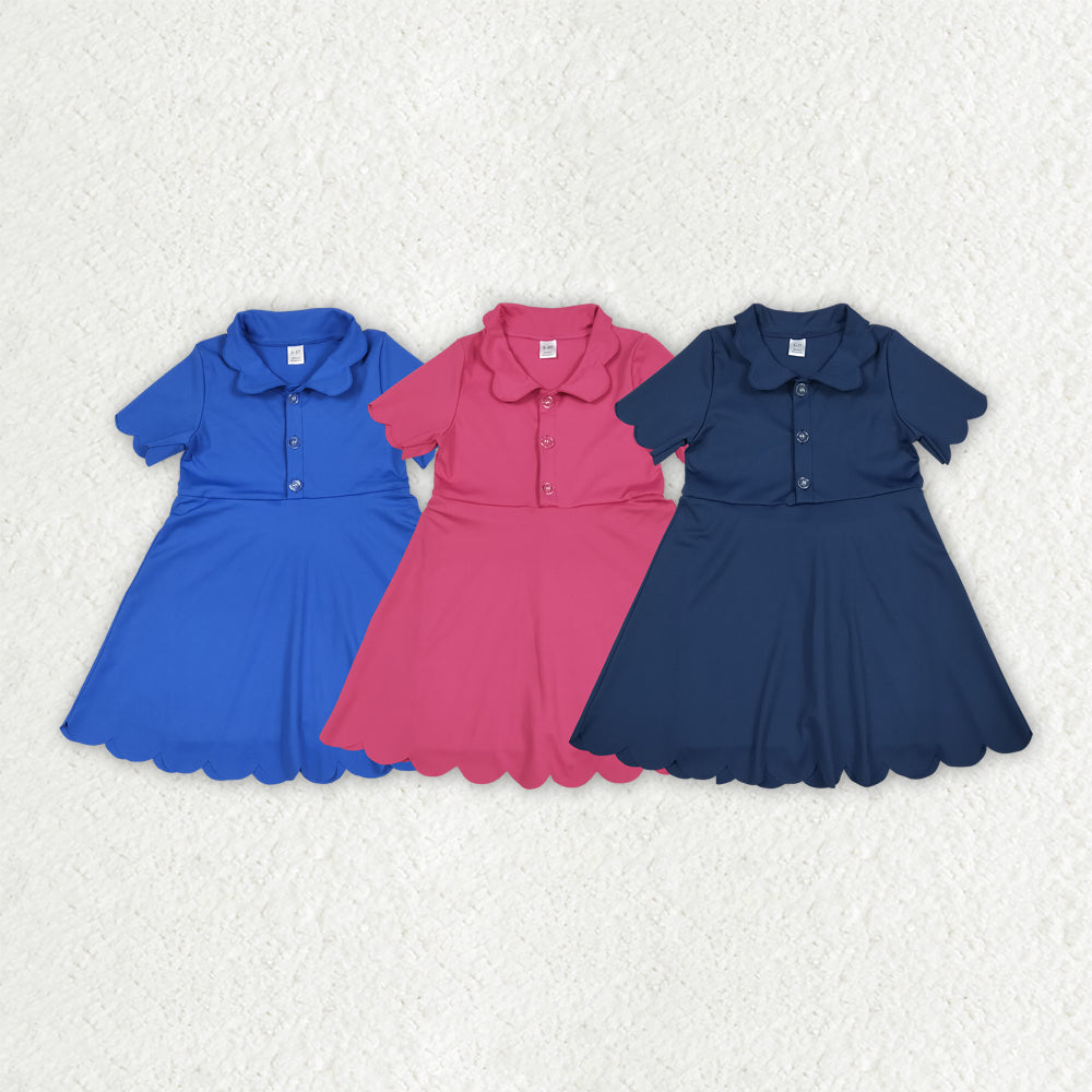 Baby Girl Short Sleeves Buttons Yoga Active Knee Length Dress Sibling Clothes RTS