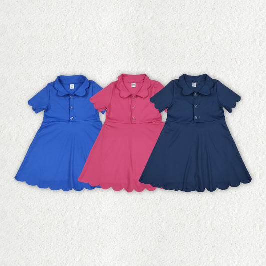 Baby Girl Short Sleeves Buttons Yoga Active Knee Length Dress Sibling Clothes RTS