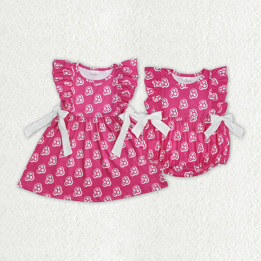 Baby Girl Short Sleeves Doll Bows Sibling Pink Romper Dress Clothing RTS