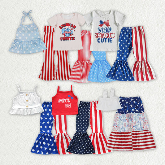 Baby Girl July 4th Tops Bell Pants Sibling Outfit Clothes Set RTS
