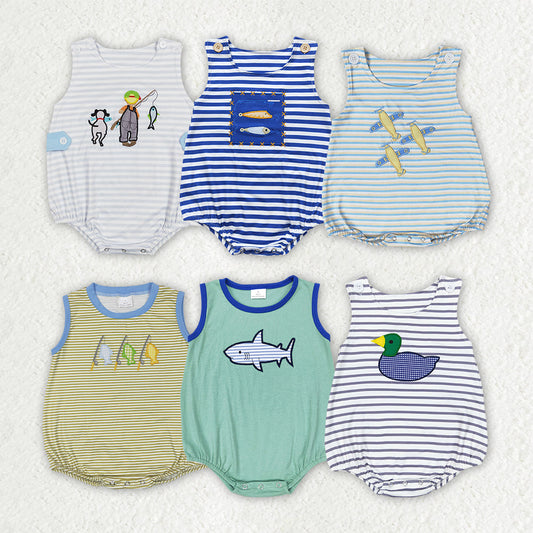 Baby Boy Infant Sleeveless Embroidery Summer Sibling Bubble Romper RTS