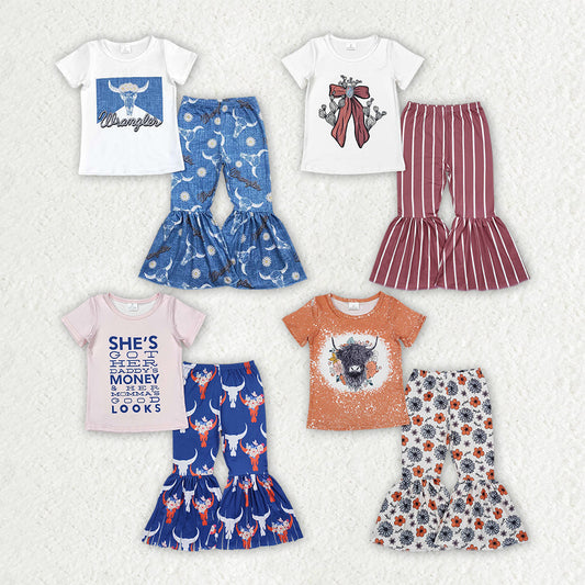 Baby Girl Short Sleeves Western Shirt Bell Pants Sibling Outfit RTS