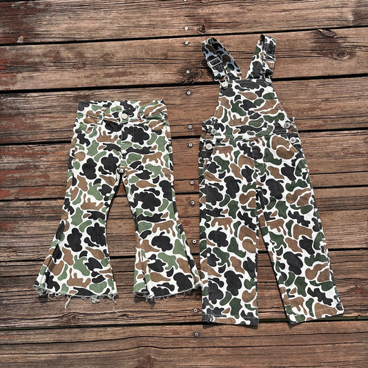 Baby Boy Girl Brown Camo Sibling Denim Pants Jumpsuit RTS