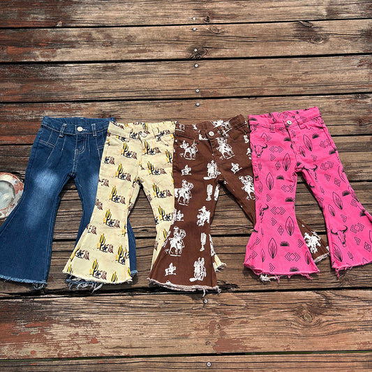 Baby Kids Girl Western Cowgirl Sibling Denim Bell Pants Jeans RTS