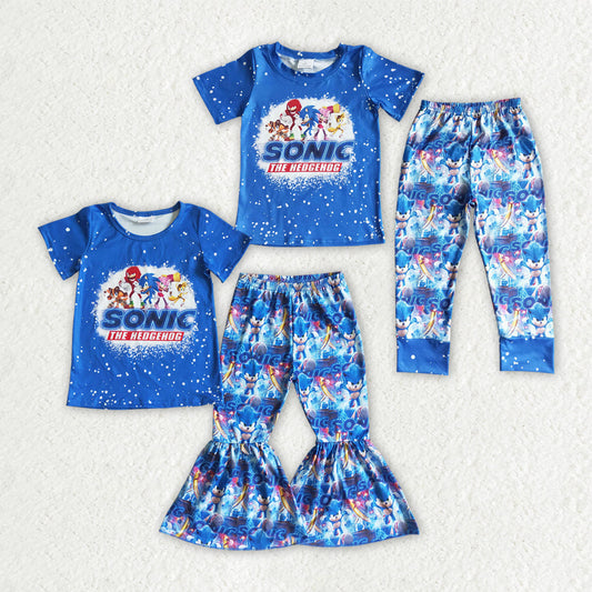 Baby Boy Girl Short Sleeves Cartoon Shirt Pants Sibling Blue Outfit Clothes RTS