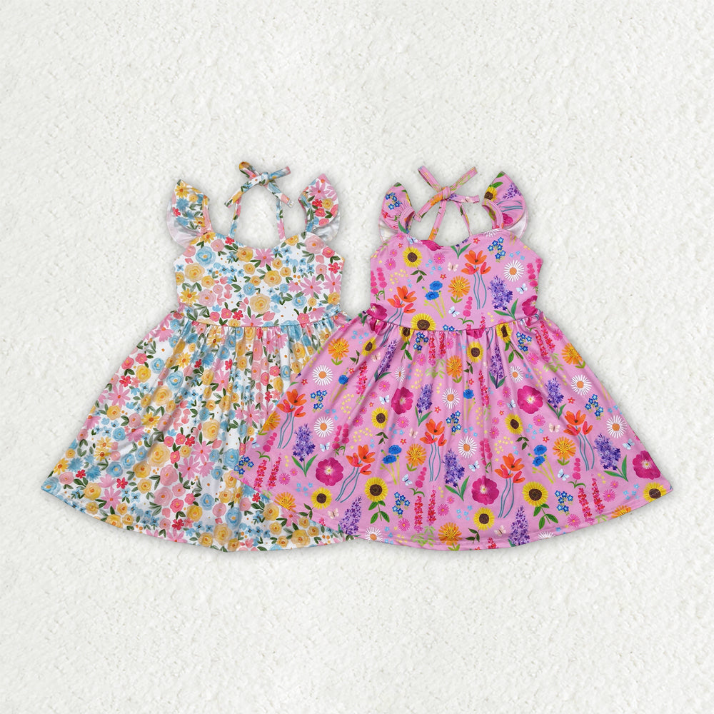 Baby Girl Short Sleeves Flower Knee Length Dress Sibling Clothes RTS