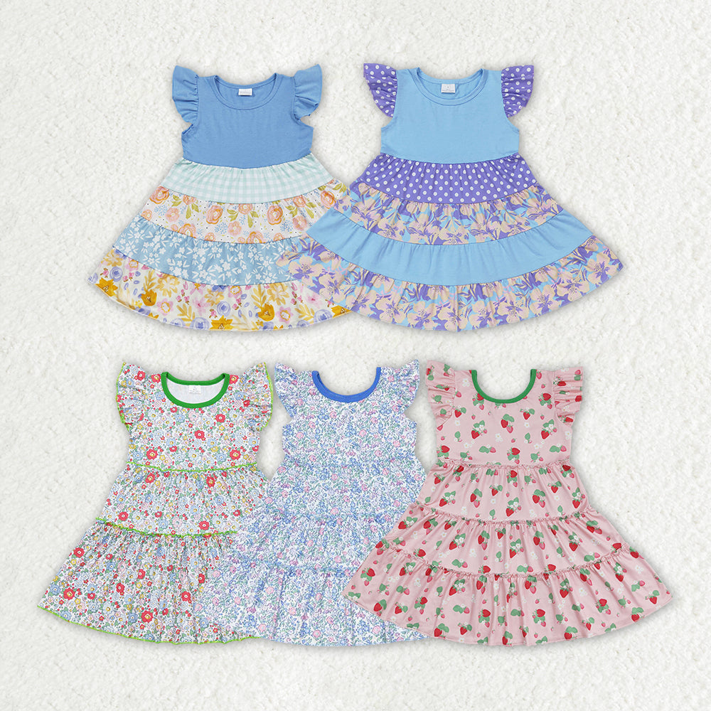 Baby Girl Short Sleeves Flower Sibling Summer Knee Length Dress RTS