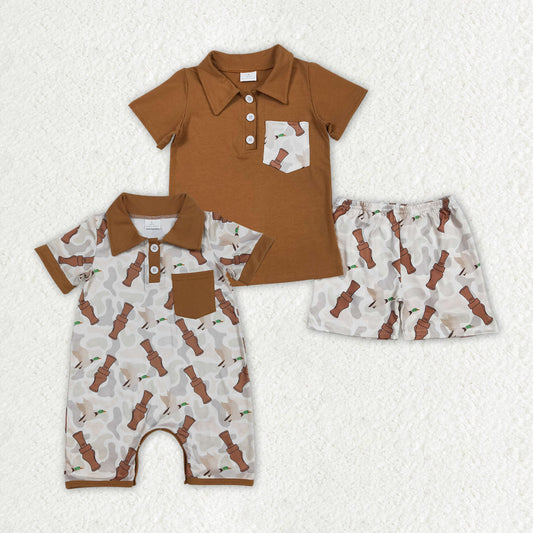 Baby Boy Short Sleeves Ducks Call Camo Sibling Romper Clothes Set RTS