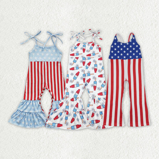 Baby Girl Straps July 4th Stars Stripes Sibling Pants Jumpsuit RTS