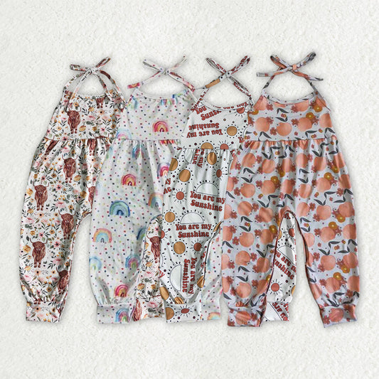 Baby Girl Toddler Halter Cow Rainbow Western Sibling Jumpsuit RTS