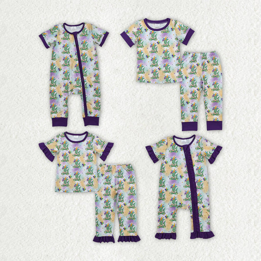Baby Boy Girl Mardi Gras Crocodile Sibling Romper Pajamas Set