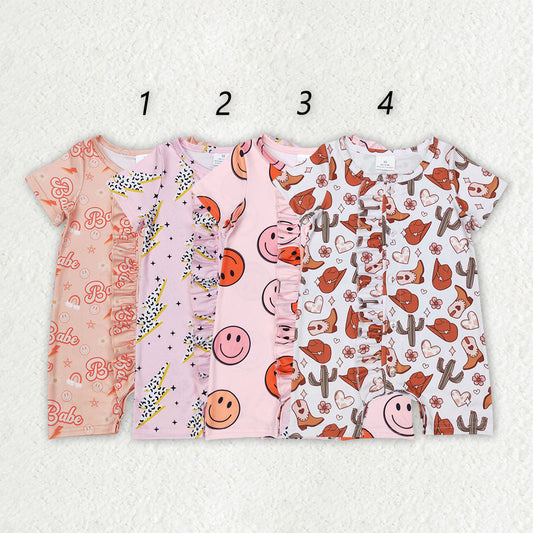 Baby Girl Short Sleeves Ruffle Zipper Romper Sibling Clothes RTS