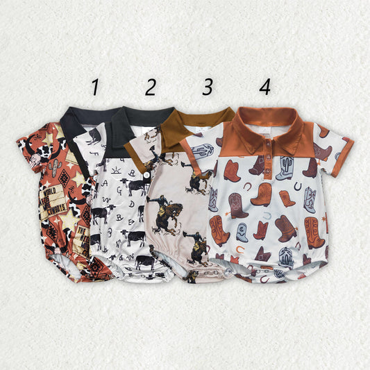 Baby Boy Short Sleeves Western Buttons Romper Sibling Clothes RTS