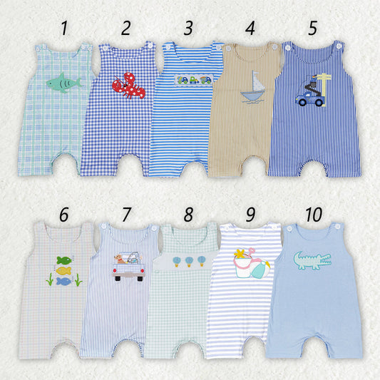 Baby Boy Infant Sleeveless Embroidery Summer Sibling Romper RTS