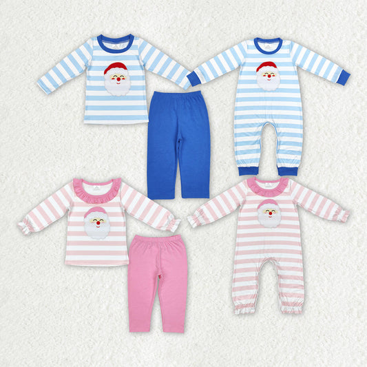 Baby Boy Girl Embroidery Christmas Santa Sibling Romper Pajamas Set