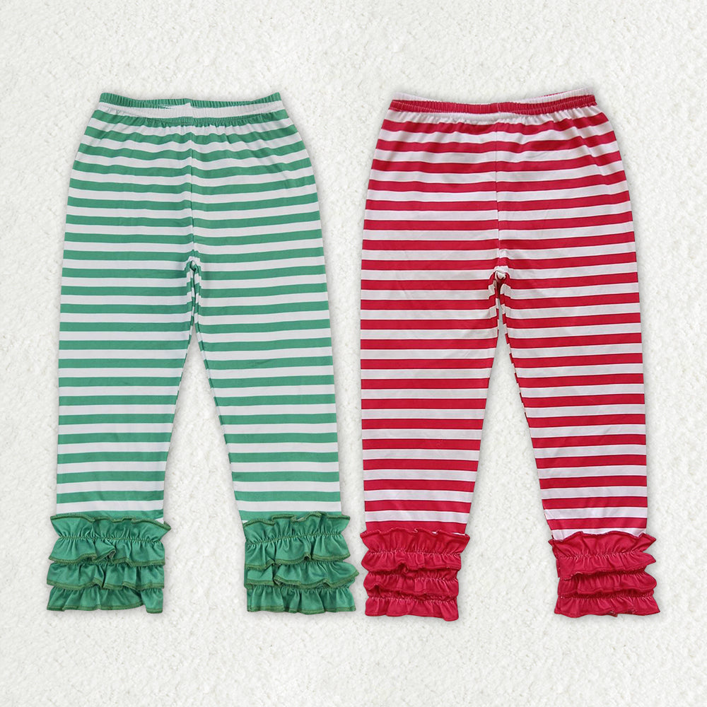 Baby Girl Sibling Christmas Stripes Icing Ruffle Bottom Pants