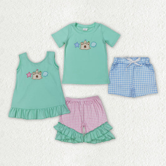 Baby Boy Girl Embroidery Castles Sibling Summer Outfit Clothes RTS