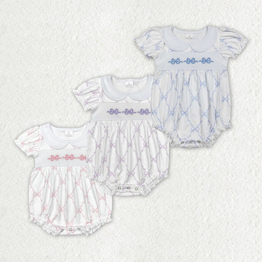 Baby Girl Infant Short Sleeves Embroidery Bows Sibling Romper