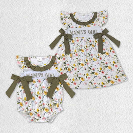Baby Kids Toddler Embroidery Mama's Girl Floral Bows Sibling Romper Dress Clothes RTS