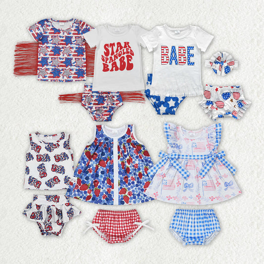 Baby Girl 4th Of July Sibling Shirt Bummie Summer Set RTS