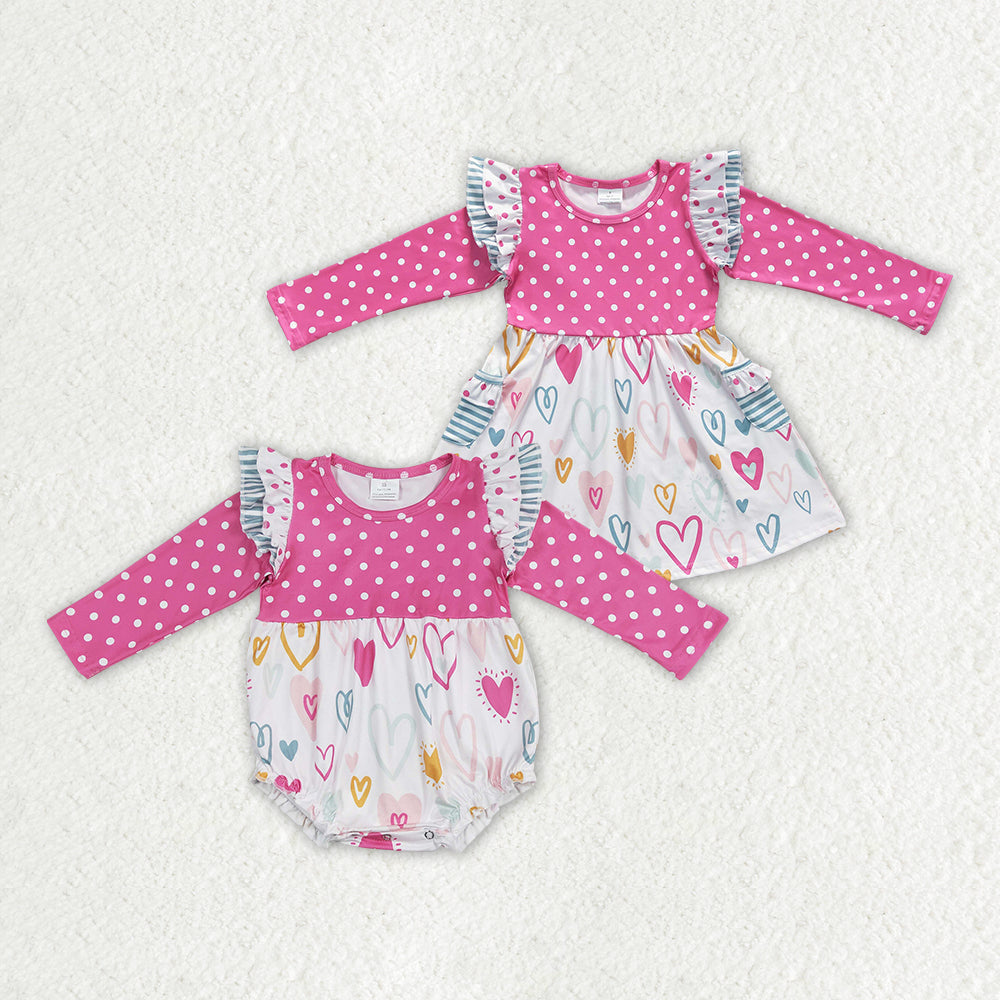 Baby Girl Long Sleeves Valentines Hearts Sibling Romper Dress