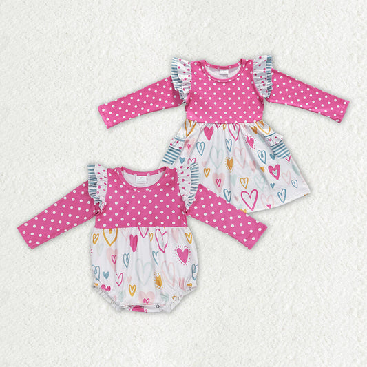 Baby Girl Long Sleeves Valentines Hearts Sibling Romper Dress