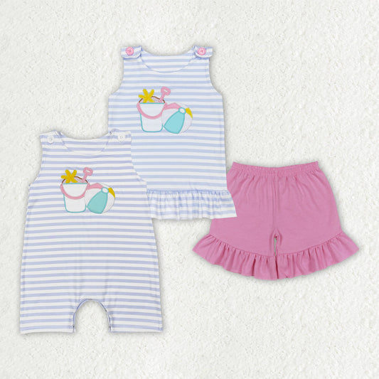 Baby Boy Girl Sleeveless Embroidery Beach Play Sibling Romper Outfit RTS