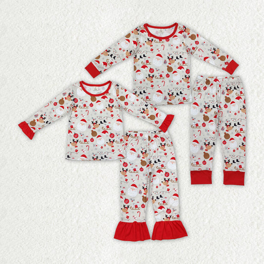 Baby Boy Girl Long Sleeves Christmas Santa Deer Shirt Pants Sibling Pajamas Bamboo Set