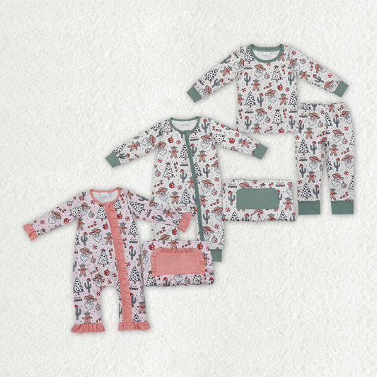 Baby Boy Girl Long Sleeves Christmas Western Tree Sibling Romper Pajamas Set