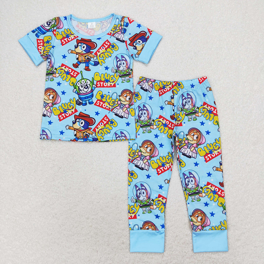 Baby Boy Girl Dogs Blue Sibling Summer Dress Romper Set
