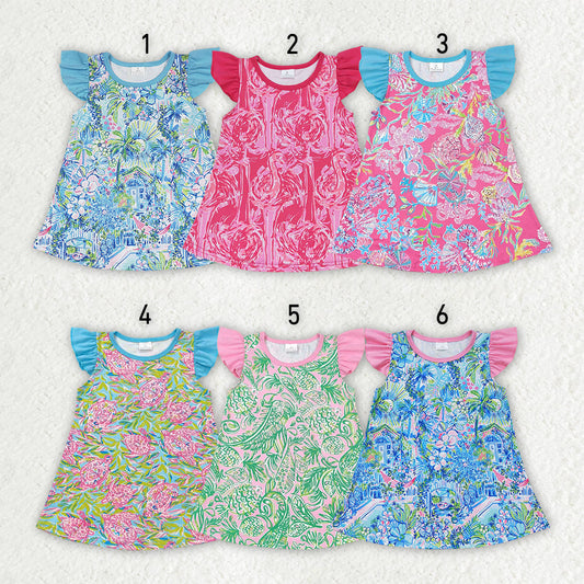 Baby Girl Short Sleeves Sea Flower Sibling Tops Clothes RTS