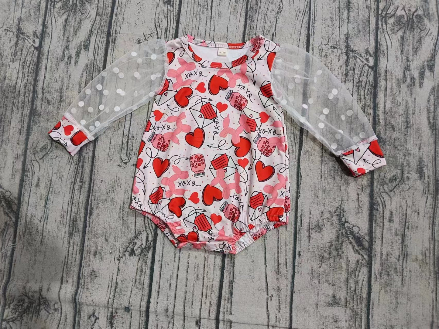 Baby Girl Infant Long Sleeves Valentines Hearts Dogs Bubble Romper Moq 5